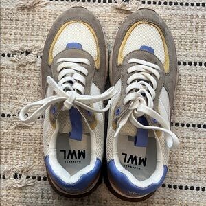 Madewell Beige White Yellow Blue Mixed-Material Sneakers